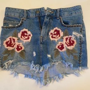 free people embroidered denim skirt